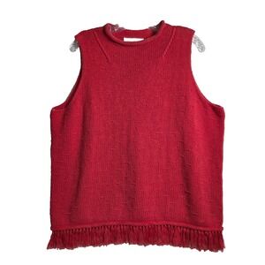 Vintage Susan Bristol Woman Plus Sweater Vest Fringe Hem Knit Boho Cottagecore